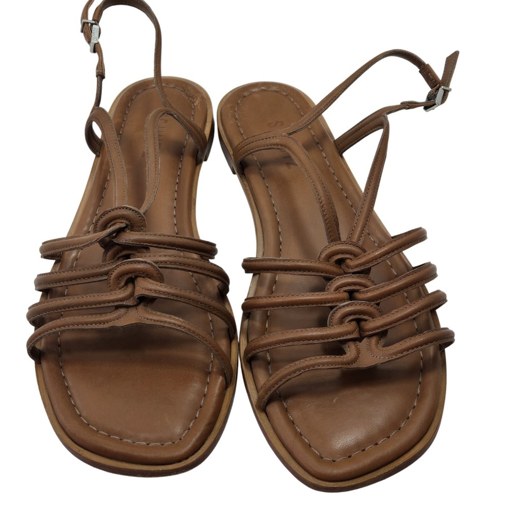 Schutz Octavia Flat Sandals Womens 9 Brown Leather Caged Strappy Minimalist Braz - Picture 5 of 16